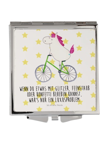 Mr. & Mrs. Panda Handspiegel Einhorn Radfahrer mit Spruch in Weiß