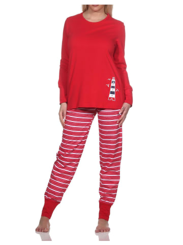 NORMANN Schlafanzug Bündchen und Leuchtturm - 78671 in rot