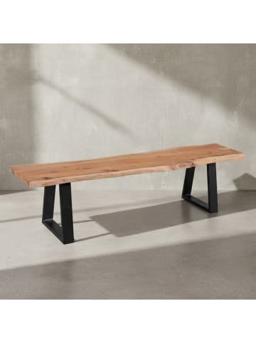 KADIMA DESIGN Esszimmerbank Akazie | Baumstamm, Massiv, Metallbeine