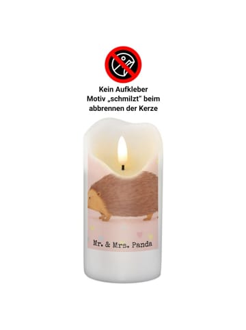 Mr. & Mrs. Panda Kerze Igel Herzen Design mit Spruch in Weiß