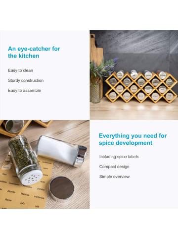 Intirilife Gewürzregal Set mit 18 Gewürzgläsern Küchenregal in Braun