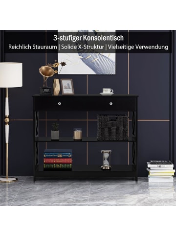 COSTWAY Konsolentisch mit Schublade und Regal in Schwarz