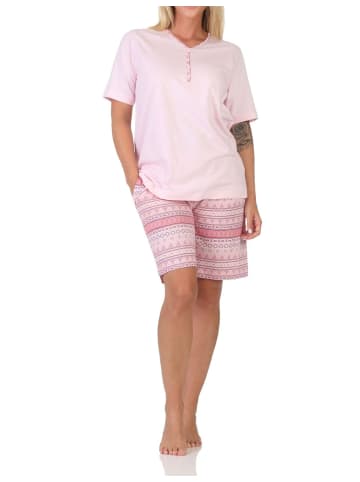 NORMANN kurzarm Schlafanzug Shorty Pyjama Ethnolook 125 205 226 in rosa