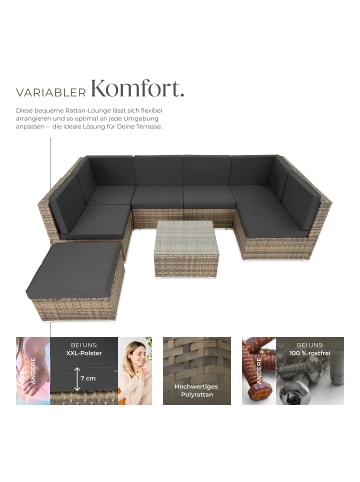 tectake Rattan Sitzgruppe mit Sicherheitsglasplatte, für 6 bis 7 Personen