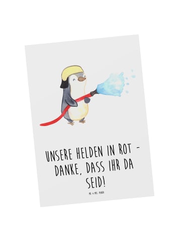 Mr. & Mrs. Panda Postkarte Feuerwehrmann Helden mit Spruch in Weiß