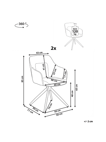 Beliani 2er-Set Esszimmerstuhl LIKELY in Beige/Grau/Schwarz