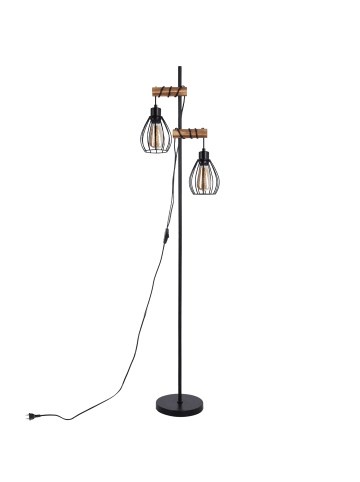 ZMH Stehlampe 2-flammige E27 in schwarz B 14cm Holz und Metall