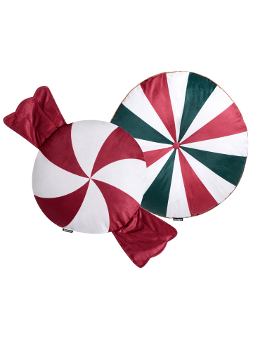 Beliani 2er-Set Dekokissen TWIRL TREATS in Weiß/Grün/Rot