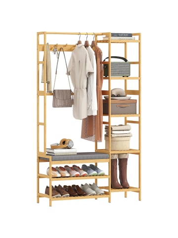 HOMCOM Garderobenständer-104L x 33B x 175H cm-Naturholz