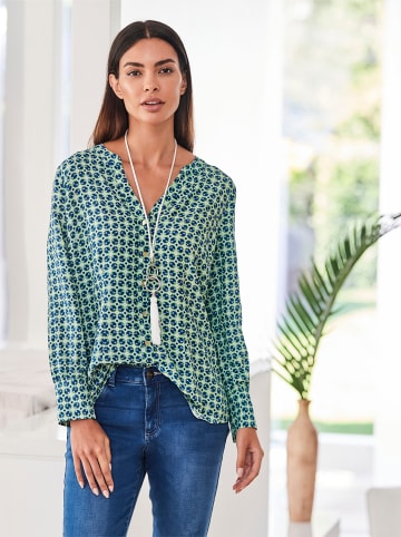 Heine Langarm-Bluse in ecru-royalblau-gemustert