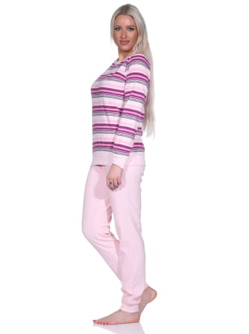 NORMANN Kuschel Frottee Schlafanzug Bündchen Streifen - 75927 in rosa