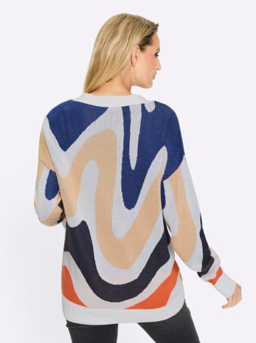 Heine Strickjacke in ecru-marine-gemustert