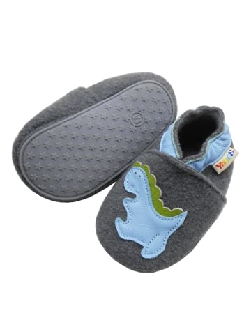 Yalion Baby Krabbelschuhe aus Filz mit rutschfester Sohle – Grau mit Dinosaurier-Muster