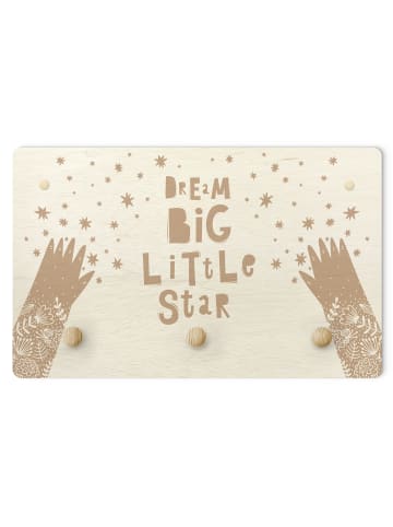 WALLART Kindergarderobe Holz - Dream Big Little Star mit Blumen Natur in Creme-Beige