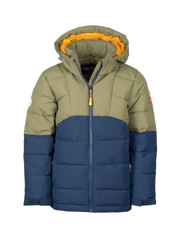 Trollkids Winterjacke "Gryllefjord" in Moos/Mystikblau/Goldgelb