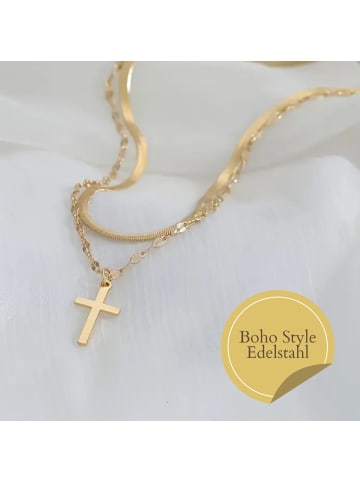 XCOAST Elegante Halskette für Damen - Double Layer - Kreuz in Gold