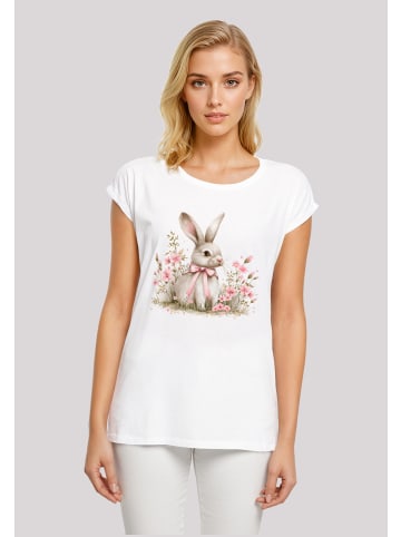 F4NT4STIC T-Shirt Niedlicher Osterhase mit Blumen in weiß