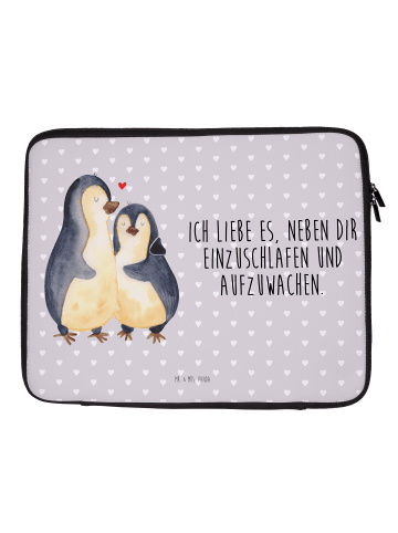 Mr. & Mrs. Panda Laptop Tasche Pinguine Einschlafen mit Spruch in Grau Pastell