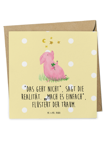 Mr. & Mrs. Panda Einladungskarte Schwein Glück mit Spruch in Gelb Pastell