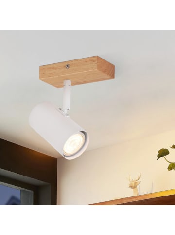 ZMH Deckenleuchte 1-flammige GU10 in weiß Deckenspot Metall und holz drehbar 350°