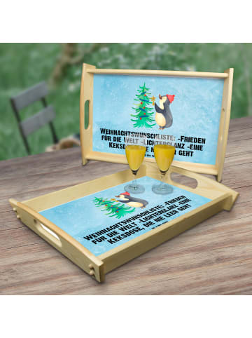 Mr. & Mrs. Panda Tablett Pinguin Weihnachtsbaum mit Spruch in Eisblau