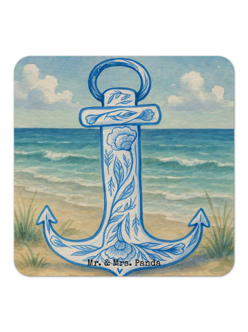 Mr. & Mrs. Panda Bierdeckel Anker Blau Design ohne Spruch in Weiß