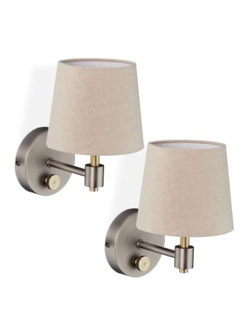 relaxdays 2 x Wandlampe in Beige/ Silber