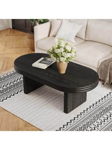 ABRIHOME Ovaler Couchtisch mit Rillenmuster in Schwarz
