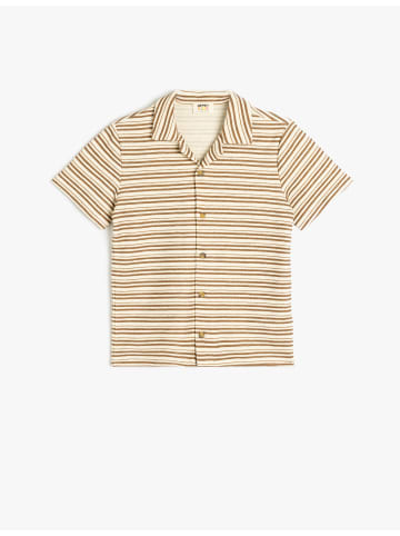 KOTON TSHIRT SS POLO in Ekru Gestreift