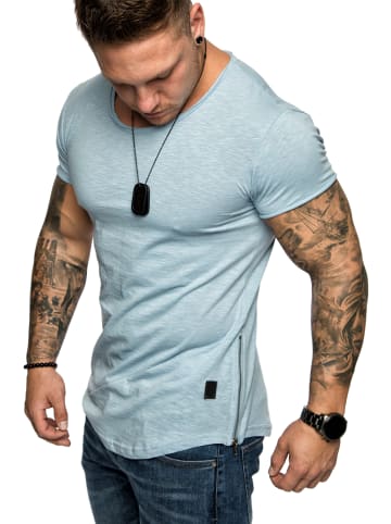 Amaci&Sons Basic T-Shirt mit Zipper und Rundhalsausschnitt AUSTIN in Türkis