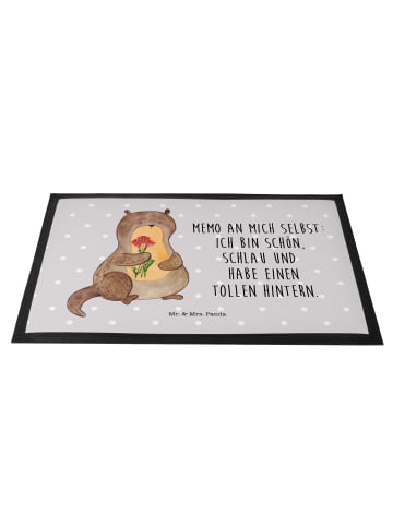 Mr. & Mrs. Panda Schmutzmatte Otter Blumenstrauß mit Spruch in Grau Pastell