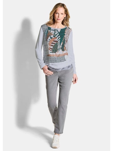 GOLDNER Langarm Satinshirt mit Allover-Print in graugrün / gemustert