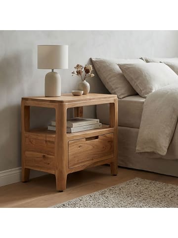 FineBuy Nachttisch in Braun / Akazie / 45x35x46