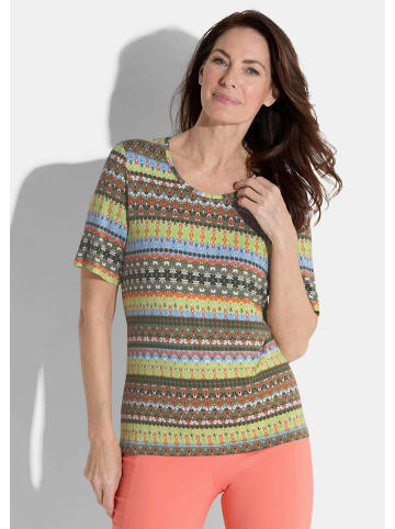 GOLDNER Kurzgröße:  Shirt Shirt in khaki / hellgrün / orange / gemustert