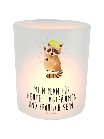 Mr. & Mrs. Panda Windlicht Glas Waschbär mit Spruch in Transparent