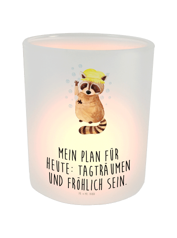 Mr. & Mrs. Panda Windlicht Waschbär mit Spruch in Transparent