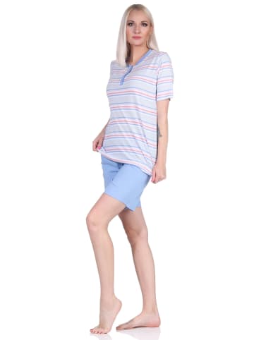 NORMANN Schlafanzug kurzarm Pyjama Shorty Streifen - 72898 in hellblau