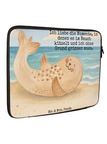 Mr. & Mrs. Panda Hülle Laptop Robbe Liegen Design mit Spruch in Weiß