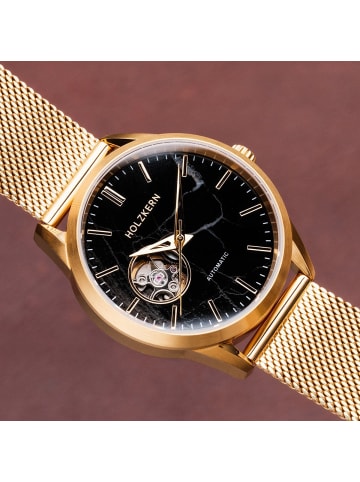 Holzkern Unisex-Armbanduhr Automatik Inverno Marmor/Goldfarben