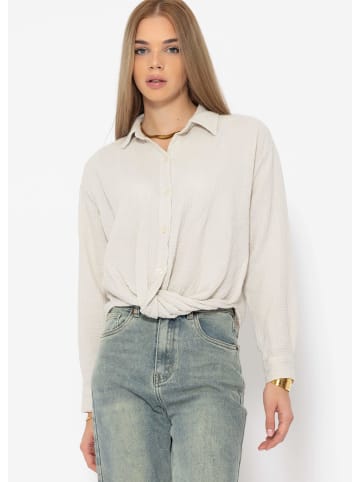SASSYCLASSY Musselin Bluse mit Knoten in Hellbeige