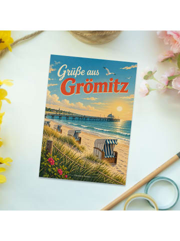 Postkarte Seebrücke maritim Design mit Spruch in Weiß