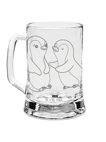 Mr. & Mrs. Panda Bierkrug Pinguine trösten ohne Spruch in Transparent