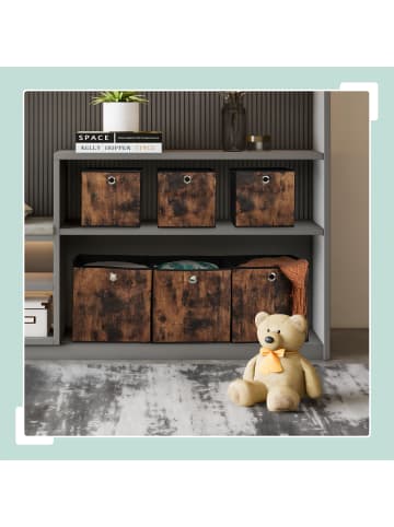 relaxdays 6 x Aufbewahrungsbox in Schwarz/ Braun - (B)33 x (H)33 x (T)33 cm