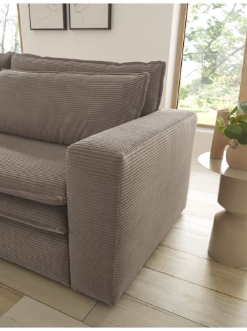 Furn.Design Sofa-Set braun Cord, Couch 3-Sitzer mit Bettfunktion inklusive Hocker