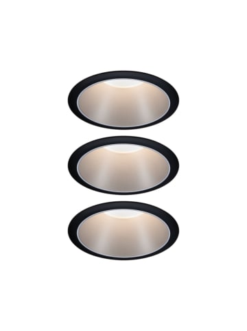 paulmann LED Einbaustrahler Set Cole 3er rund, starr, dimmbar in Schwarz/Silber - Ø88mm