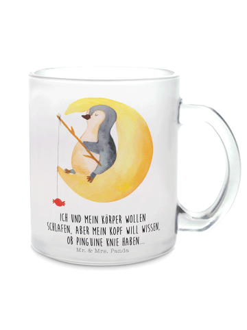 Mr. & Mrs. Panda Glas Pinguin Mond mit Spruch in Transparent