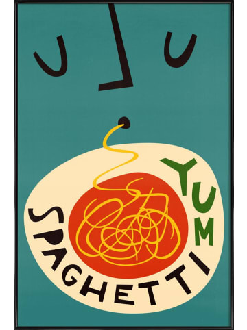 Juniqe Poster in Kunststoffrahmen "Yum Spaghetti" in Rot & Schwarz