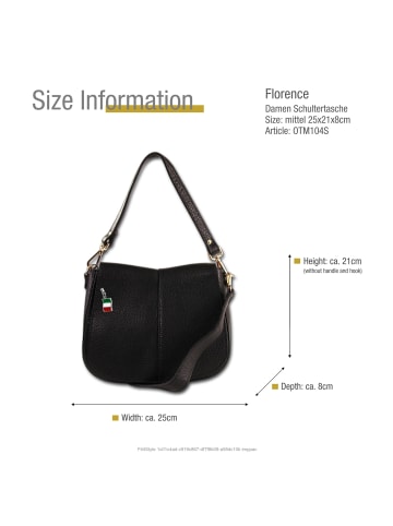 Florence Leder Schultertasche, Umhängetasche Florence Tasche schwarz ca. 25cm