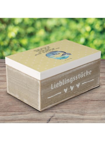 Mr. & Mrs. Panda Holzkiste Walfisch Thunfisch mit Spruch in Gelb Pastell