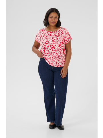 KAFFE curve Kurzarm-Bluse KCbella Loose fit in True Red/Chalk Flower Print